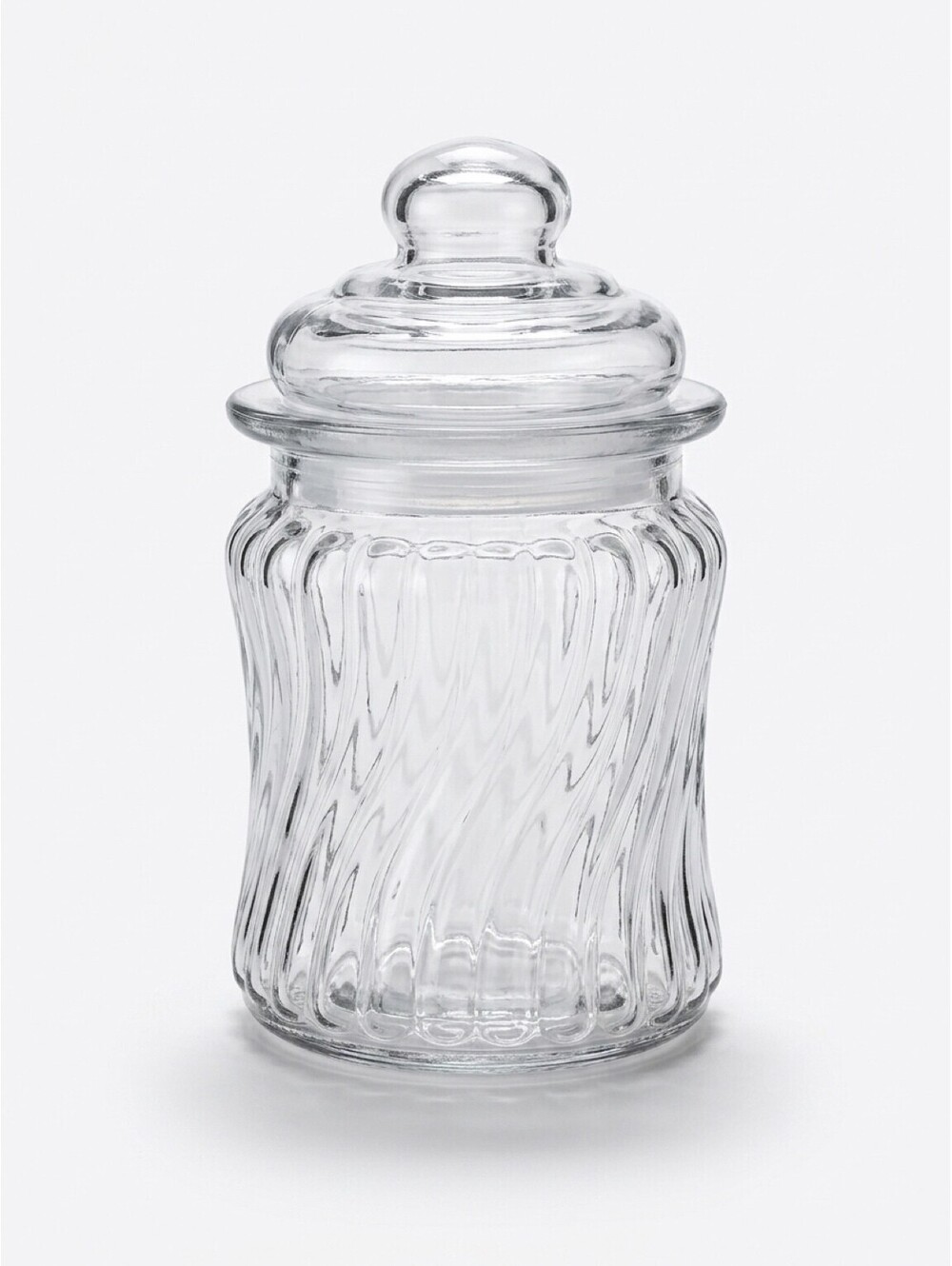 Clear Ribbed Glass Apothecary Jar with Lid Small Bathroom Vanity Storage 4 Inch